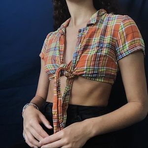 Plaid Cropped Tie Top